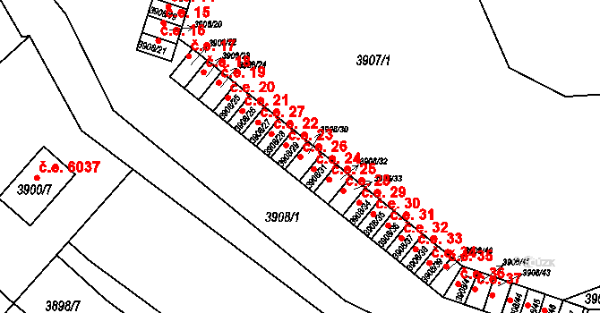 Znojmo 26 na parcele st. 3908/30 v KÚ Znojmo-město, Katastrální mapa