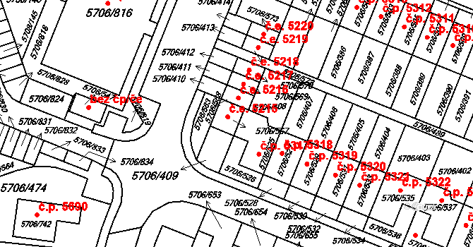 Jihlava 5215 na parcele st. 5706/567 v KÚ Jihlava, Katastrální mapa