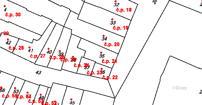 Jemnice 21 na parcele st. 35 v KÚ Jemnice, Katastrální mapa