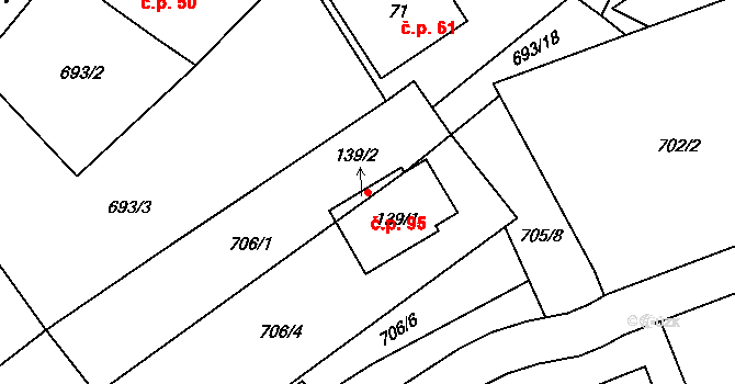 Roseč 95 na parcele st. 139/1 v KÚ Roseč, Katastrální mapa