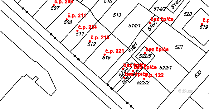 Pokratice 221, Litoměřice na parcele st. 515 v KÚ Pokratice, Katastrální mapa