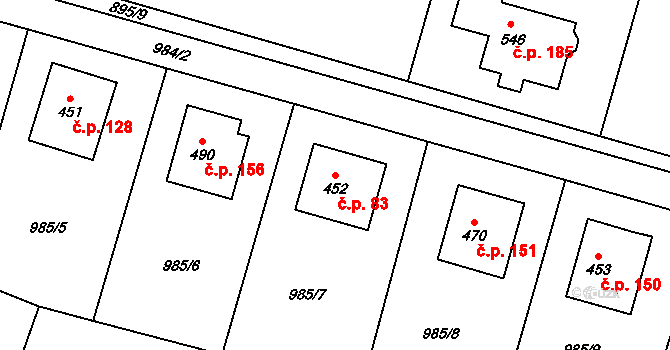 Pecerady 83, Týnec nad Sázavou na parcele st. 452 v KÚ Pecerady, Katastrální mapa
