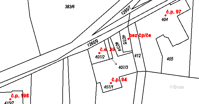 Chlum 35, Křemže na parcele st. 407/2 v KÚ Chlum u Křemže, Katastrální mapa