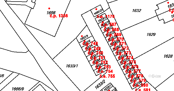 Děčín VI-Letná 750, Děčín na parcele st. 1633/5 v KÚ Podmokly, Katastrální mapa