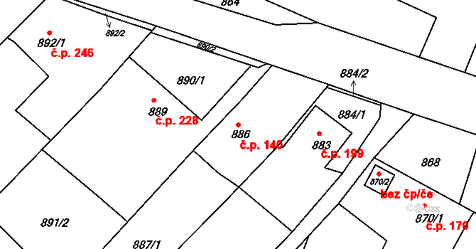 Krásné Pole 140, Ostrava na parcele st. 886 v KÚ Krásné Pole, Katastrální mapa