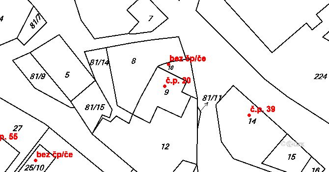 Petrovice 20, Nové Město na Moravě na parcele st. 9 v KÚ Petrovice u Nového Města na Moravě, Katastrální mapa