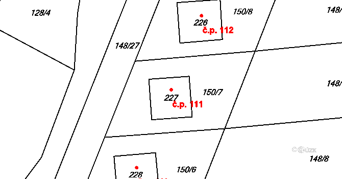 Polichno 111, Luhačovice na parcele st. 227 v KÚ Polichno, Katastrální mapa