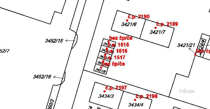 Teplice 1516 na parcele st. 3421/19 v KÚ Teplice, Katastrální mapa