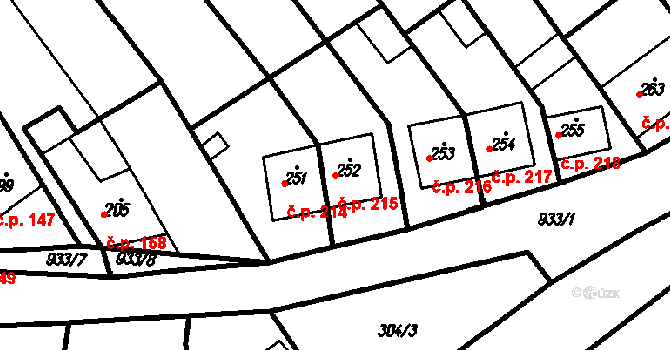 Račice 215, Račice-Pístovice na parcele st. 252 v KÚ Račice, Katastrální mapa