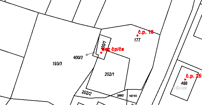 Prasek 40293874 na parcele st. 400/1 v KÚ Prasek, Katastrální mapa