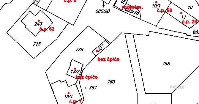 Mladá Boleslav 42208874 na parcele st. 237 v KÚ Jemníky u Mladé Boleslavi, Katastrální mapa