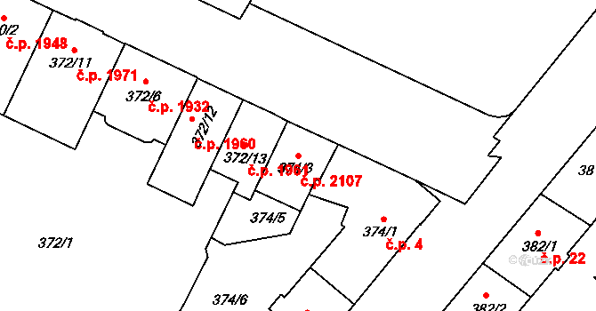 Předměstí 2107, Opava na parcele st. 374/3 v KÚ Opava-Předměstí, Katastrální mapa