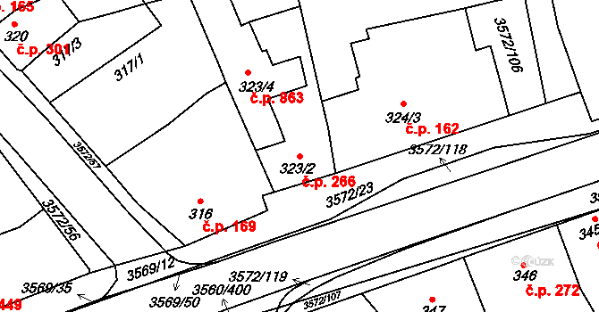 Ostrožské Předměstí 266, Uherský Ostroh na parcele st. 323/2 v KÚ Ostrožské Předměstí, Katastrální mapa