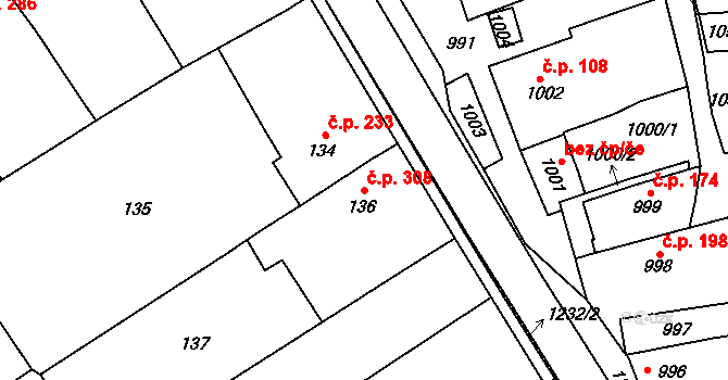 Tupesy 308 na parcele st. 136 v KÚ Tupesy na Moravě, Katastrální mapa