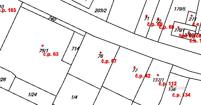 Braňany 67 na parcele st. 76 v KÚ Braňany, Katastrální mapa
