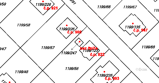 Vejprnice 50117874 na parcele st. 1199/247 v KÚ Vejprnice, Katastrální mapa