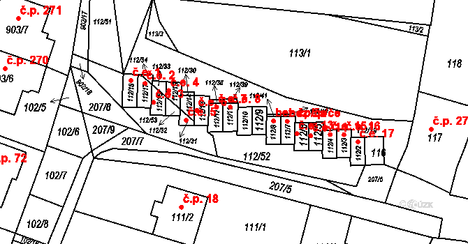 Vícemilice 8, Bučovice na parcele st. 112/11 v KÚ Vícemilice, Katastrální mapa