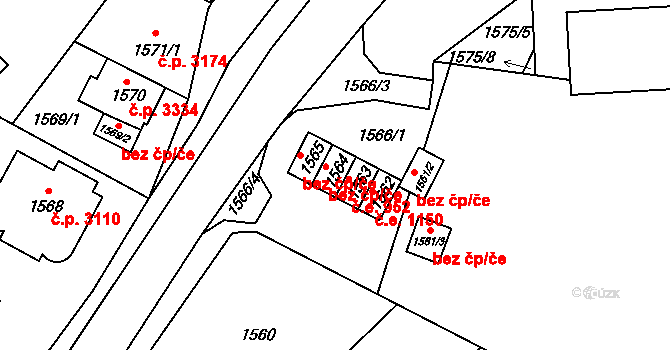 Chomutov 1110,1137 na parcele st. 1564 v KÚ Chomutov I, Katastrální mapa