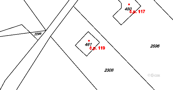Bělá 119, Mírová pod Kozákovem na parcele st. 461 v KÚ Bělá u Turnova, Katastrální mapa