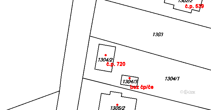 Proboštov 720 na parcele st. 1304/2 v KÚ Proboštov u Teplic, Katastrální mapa