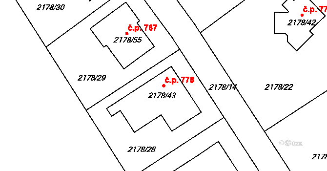 Lipence 778, Praha na parcele st. 2178/43 v KÚ Lipence, Katastrální mapa