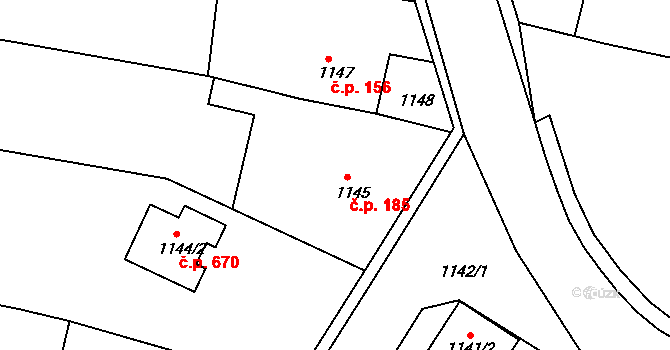 Chrást 185 na parcele st. 1145 v KÚ Chrást u Plzně, Katastrální mapa