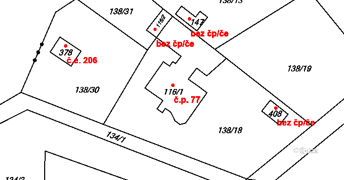 Bojanovice 77 na parcele st. 116/1 v KÚ Bojanovice, Katastrální mapa