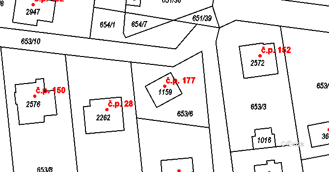 Pikovice 177, Hradištko na parcele st. 1159 v KÚ Hradištko pod Medníkem, Katastrální mapa