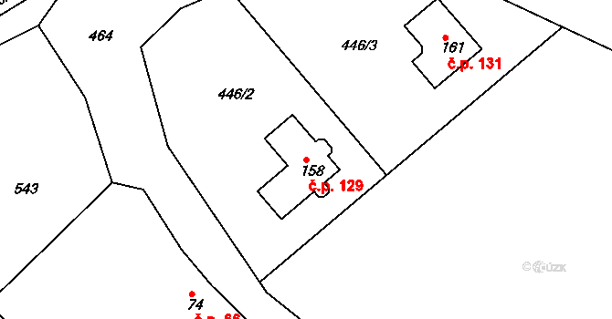 Krašovice 129 na parcele st. 158 v KÚ Krašovice u Plzně, Katastrální mapa
