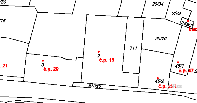 Rosice 19, Pardubice na parcele st. 2 v KÚ Rosice nad Labem, Katastrální mapa
