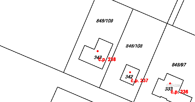 Černuc 238 na parcele st. 343 v KÚ Černuc, Katastrální mapa