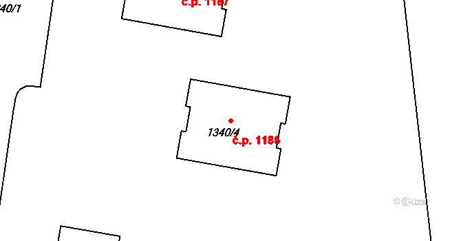 Kopřivnice 1186 na parcele st. 1340/4 v KÚ Kopřivnice, Katastrální mapa