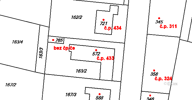 Řevničov 433 na parcele st. 572 v KÚ Řevničov, Katastrální mapa