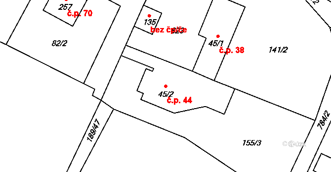 Sedlice 44 na parcele st. 45/2 v KÚ Sedlice u Želivi, Katastrální mapa