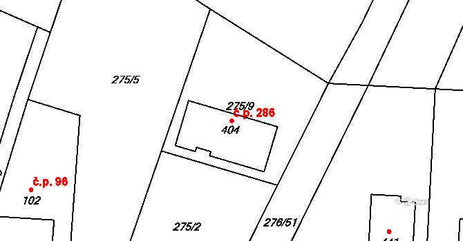 Chotoviny 286 na parcele st. 404 v KÚ Chotoviny, Katastrální mapa