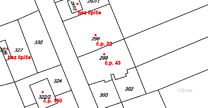 Nová Ves 43 na parcele st. 299 v KÚ Nová Ves u Plzně, Katastrální mapa
