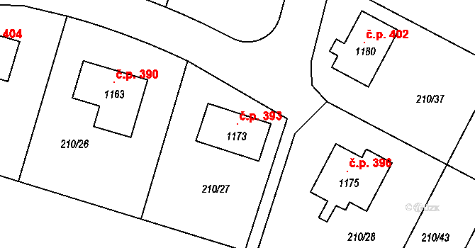 Humny 393, Pchery na parcele st. 1173 v KÚ Pchery, Katastrální mapa