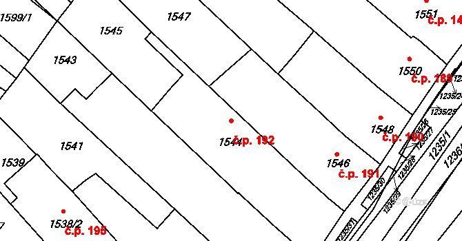 Hustopeče 192 na parcele st. 1544 v KÚ Hustopeče u Brna, Katastrální mapa