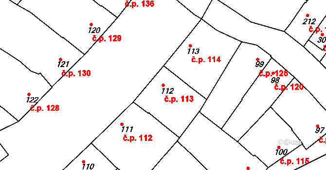 Roštění 113 na parcele st. 112 v KÚ Roštění, Katastrální mapa