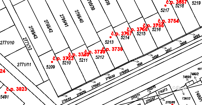 Kroměříž 3738 na parcele st. 5212 v KÚ Kroměříž, Katastrální mapa