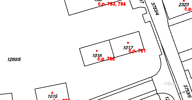 Dobřany 760 na parcele st. 1016 v KÚ Dobřany, Katastrální mapa
