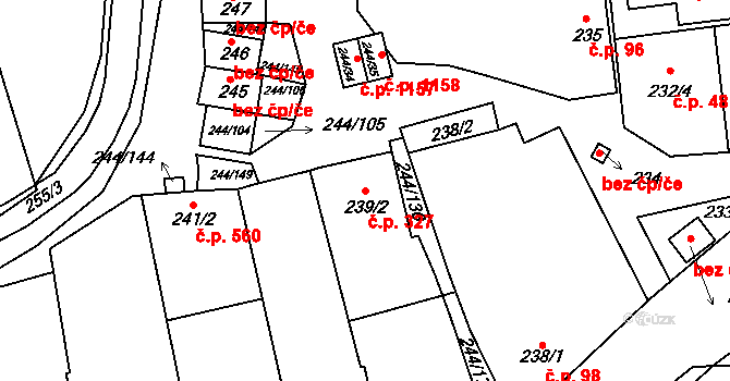 Dobšice 327 na parcele st. 239/2 v KÚ Dobšice u Znojma, Katastrální mapa