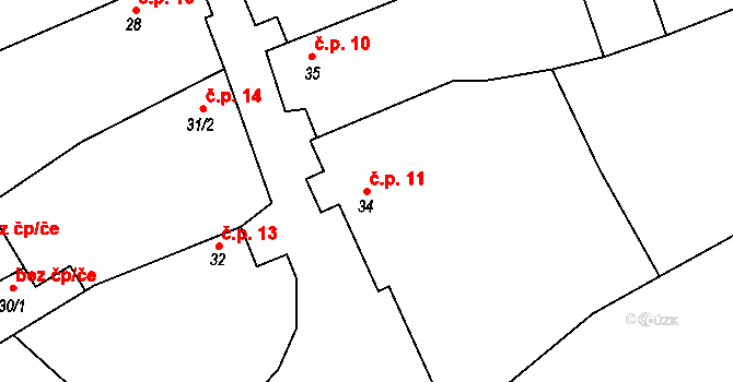 Džbánice 11 na parcele st. 34 v KÚ Džbánice, Katastrální mapa
