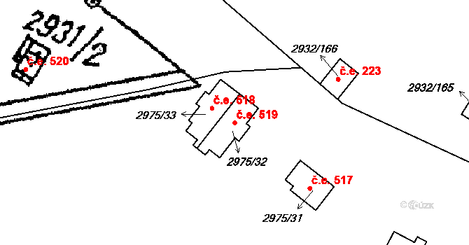 Lančov 519 na parcele st. 2975/32 v KÚ Lančov, Katastrální mapa