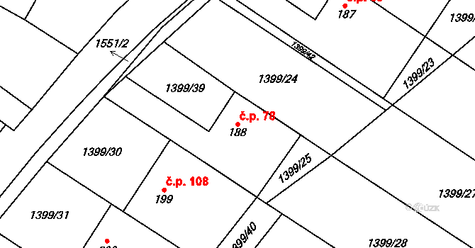 Malhotice 78 na parcele st. 188 v KÚ Malhotice, Katastrální mapa