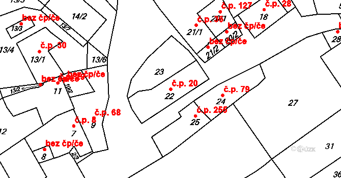 Přerov IV-Kozlovice 20, Přerov na parcele st. 22 v KÚ Kozlovice u Přerova, Katastrální mapa