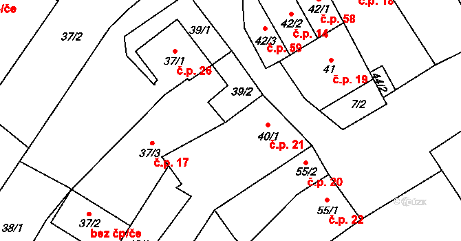 Přerov XI-Vinary 21, Přerov na parcele st. 40/1 v KÚ Vinary u Přerova, Katastrální mapa