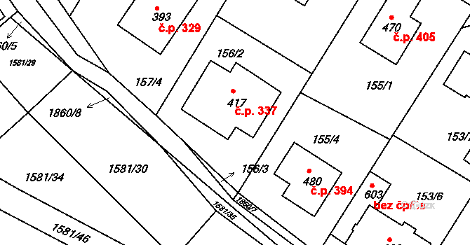 Dobronín 337 na parcele st. 417 v KÚ Dobronín, Katastrální mapa