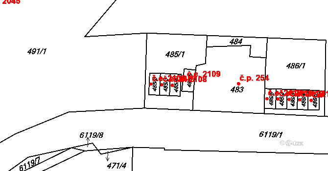 Jihlava 2107 na parcele st. 485/3 v KÚ Jihlava, Katastrální mapa