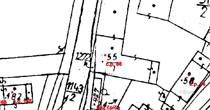 Osek 86 na parcele st. 55/1 v KÚ Osek u Rokycan, Katastrální mapa